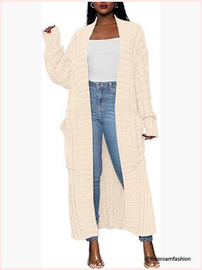 Long Cable Knit Cardigan Open Front Duster Sweater Plus Size